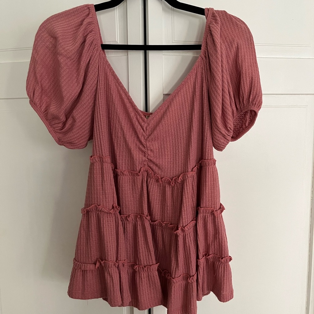 Pink Puff Sleeve Tiered Top
